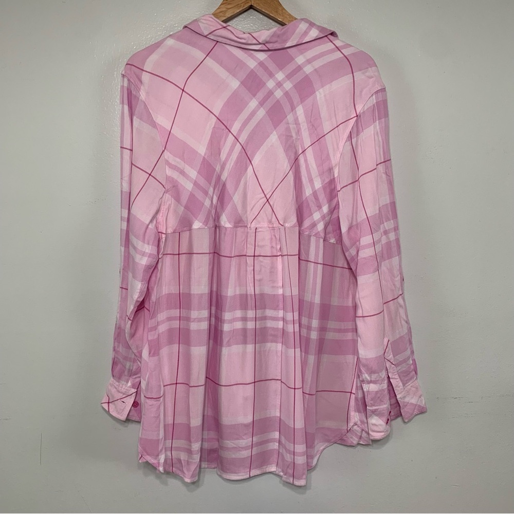 Denim 24/7 Pink Plaid Button Down High Low Hem Shirt Size 22W Valentines Day - Picture 5 of 6
